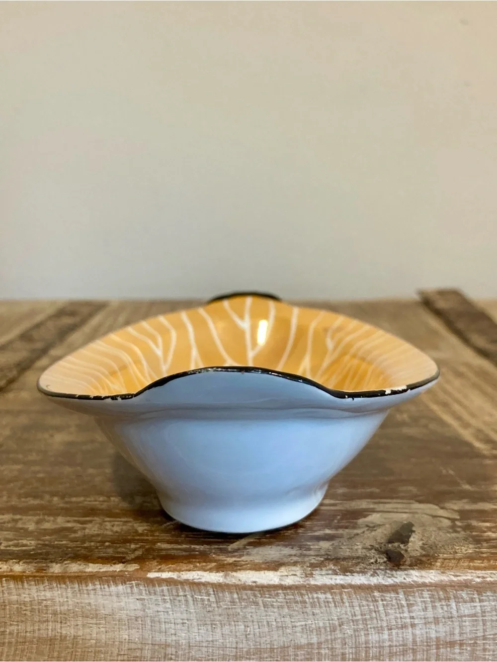 Vintage Noritake Peach Lusterware Oval Dish With Black Trim 8.5” Long